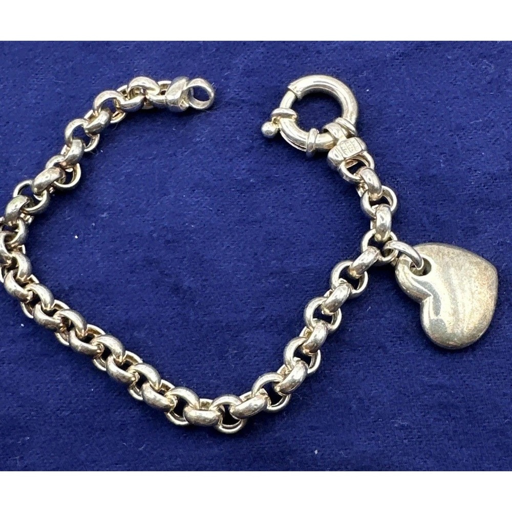 Chunky Milor Italy S925 Rolo Chain Heart Charm Bracelet Love Cherish - Picture 2 of 9